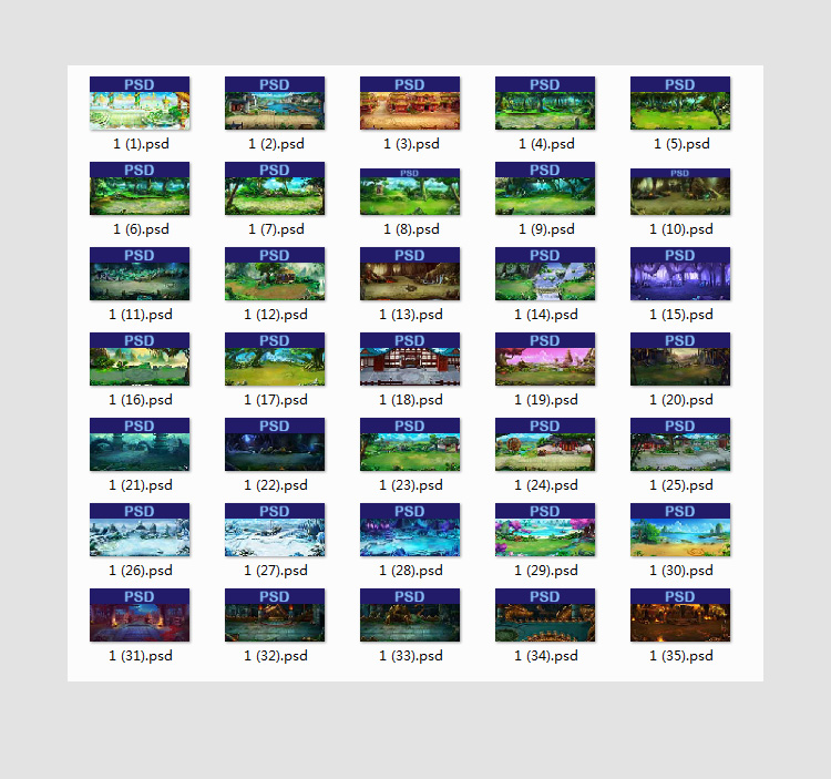 100张游戏地图背景原画PSD分层源文件-资源包